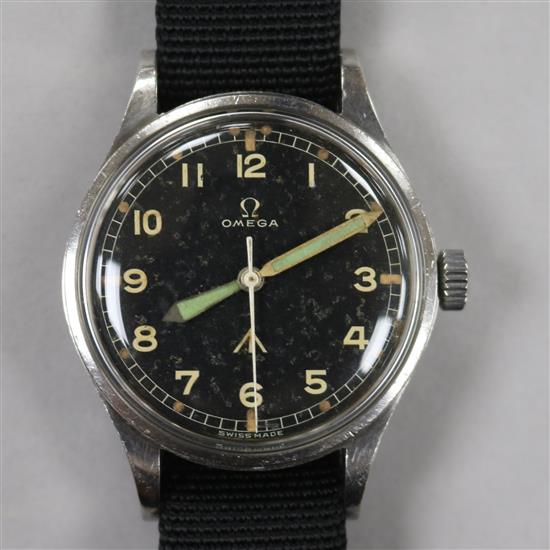 A gentlemans 1950s stainless steel Omega RAF pilots military wrist watch, ref. 2777-1, movement c.283